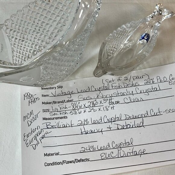 Gus Khrustanly Lead Crystal Fish Shaped Dishes Set of 2  Russian - Picture 2 of 8